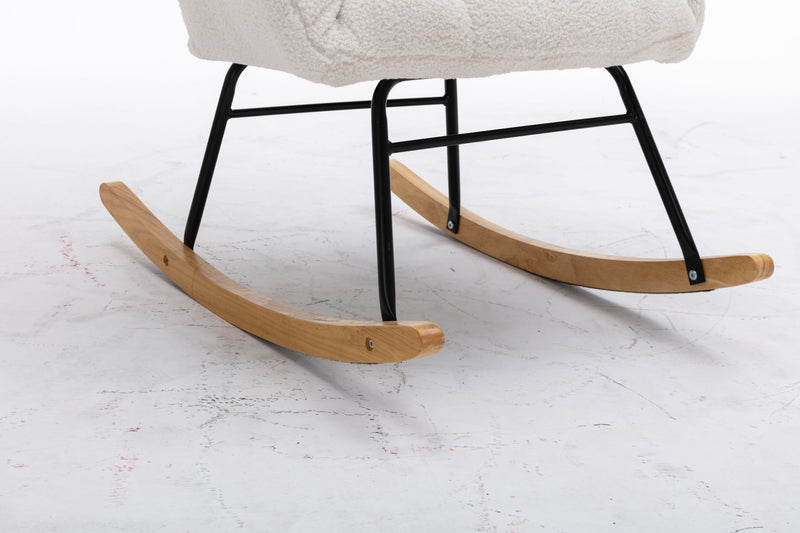 Fauteuil à Bascule Teddy Blanc Moderne et Confortable avec Base en Bois Massif et Cadre Métallique (80x70x95cm) THROKUTS TEDDY WHITE.