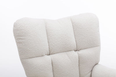 Fauteuil à Bascule Teddy Blanc Moderne et Confortable avec Base en Bois Massif et Cadre Métallique (80x70x95cm) THROKUTS TEDDY WHITE.