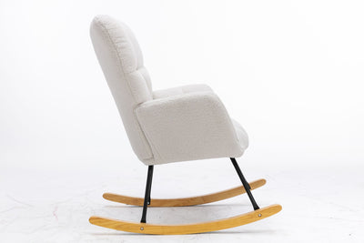 Fauteuil à Bascule Teddy Blanc Moderne et Confortable avec Base en Bois Massif et Cadre Métallique (80x70x95cm) THROKUTS TEDDY WHITE.