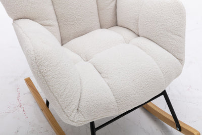 Fauteuil à Bascule Teddy Blanc Moderne et Confortable avec Base en Bois Massif et Cadre Métallique (80x70x95cm) THROKUTS TEDDY WHITE.