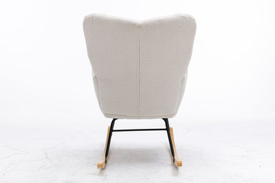 Fauteuil à Bascule Teddy Blanc Moderne et Confortable avec Base en Bois Massif et Cadre Métallique (80x70x95cm) THROKUTS TEDDY WHITE.