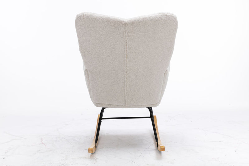 Fauteuil à Bascule Teddy Blanc Moderne et Confortable avec Base en Bois Massif et Cadre Métallique (80x70x95cm) THROKUTS TEDDY WHITE.