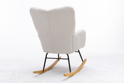 Fauteuil à Bascule Teddy Blanc Moderne et Confortable avec Base en Bois Massif et Cadre Métallique (80x70x95cm) THROKUTS TEDDY WHITE.