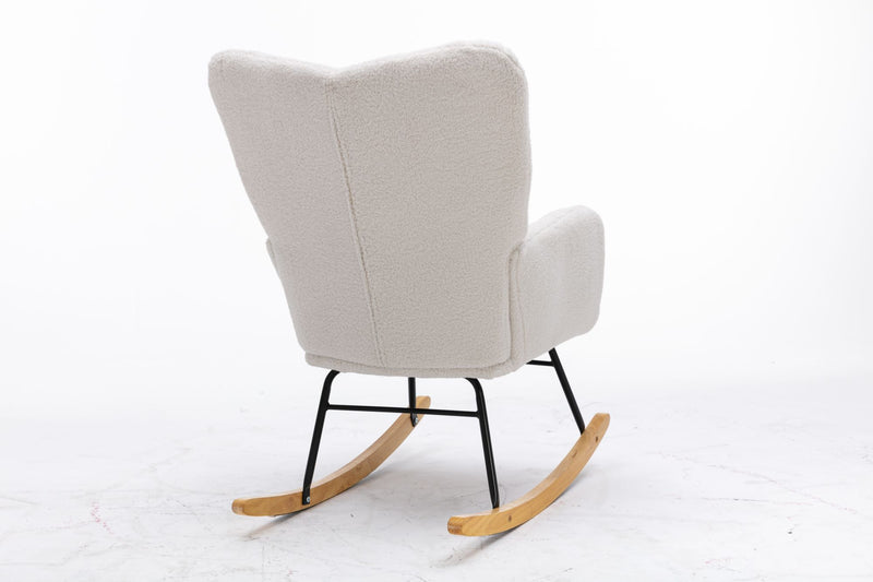 Fauteuil à Bascule Teddy Blanc Moderne et Confortable avec Base en Bois Massif et Cadre Métallique (80x70x95cm) THROKUTS TEDDY WHITE.