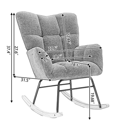 Fauteuil à Bascule Teddy Blanc Moderne et Confortable avec Base en Bois Massif et Cadre Métallique (80x70x95cm) THROKUTS TEDDY WHITE.