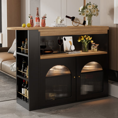Bar de Salon Rotatif à 360° Noir avec Rangement Multi-Niveaux et Éclairage LED THRUTELS BLACK