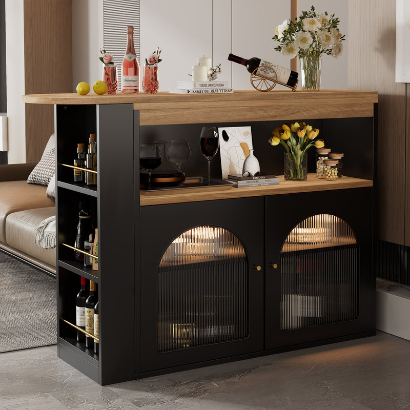 Bar de Salon Rotatif à 360° Noir avec Rangement Multi-Niveaux et Éclairage LED THRUTELS BLACK
