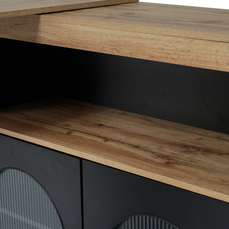 Bar de Salon Rotatif à 360° Noir avec Rangement Multi-Niveaux et Éclairage LED THRUTELS BLACK