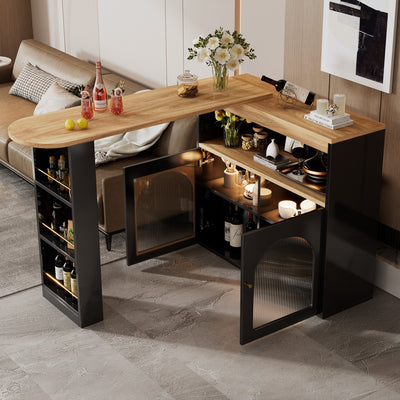 Bar de Salon Rotatif à 360° Noir avec Rangement Multi-Niveaux et Éclairage LED THRUTELS BLACK