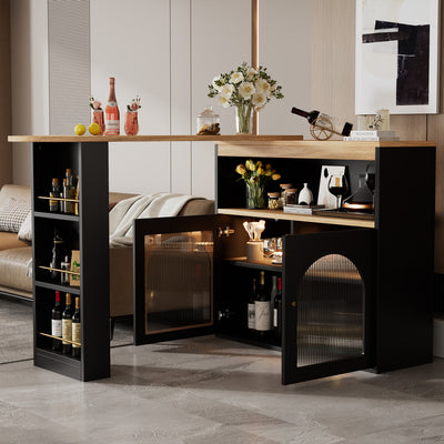 Bar de Salon Rotatif à 360° Noir avec Rangement Multi-Niveaux et Éclairage LED THRUTELS BLACK