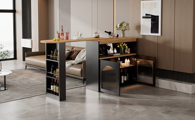 Bar de Salon Rotatif à 360° Noir avec Rangement Multi-Niveaux et Éclairage LED THRUTELS BLACK