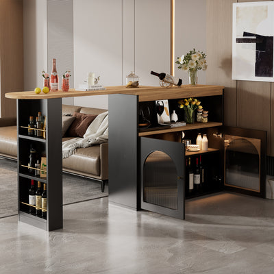 Bar de Salon Rotatif à 360° Noir avec Rangement Multi-Niveaux et Éclairage LED THRUTELS BLACK