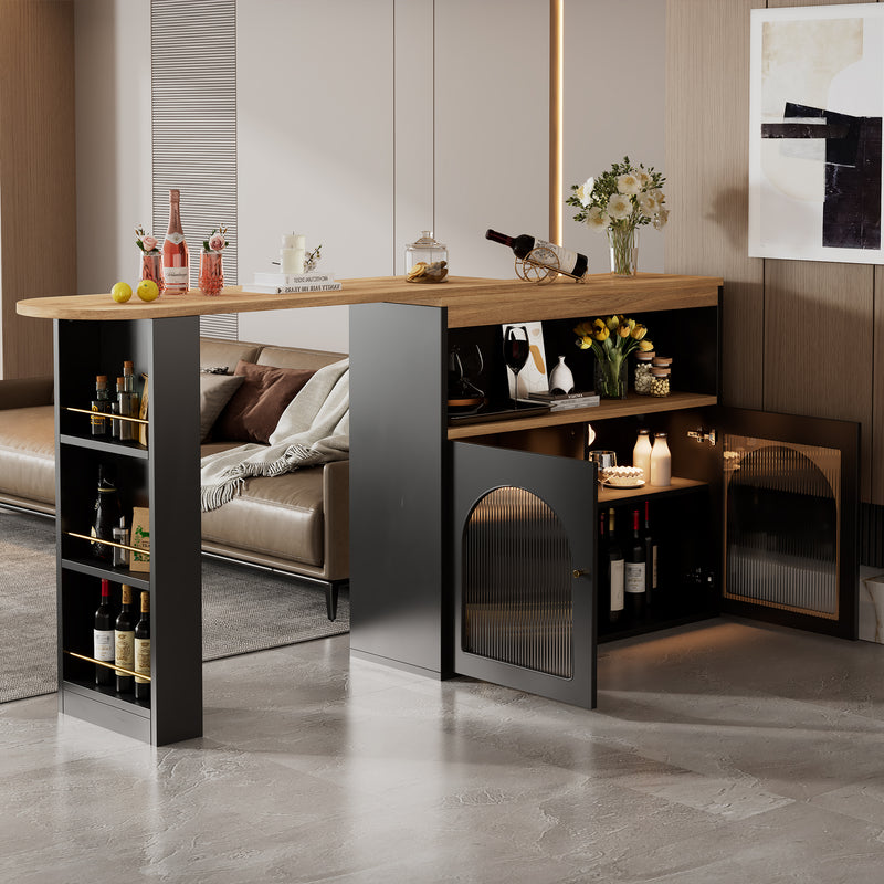 Bar de Salon Rotatif à 360° Noir avec Rangement Multi-Niveaux et Éclairage LED THRUTELS BLACK