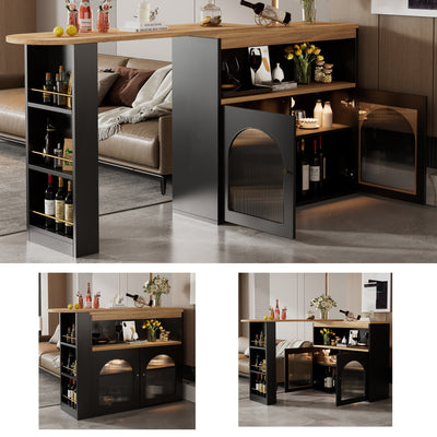 Bar de Salon Rotatif à 360° Noir avec Rangement Multi-Niveaux et Éclairage LED THRUTELS BLACK