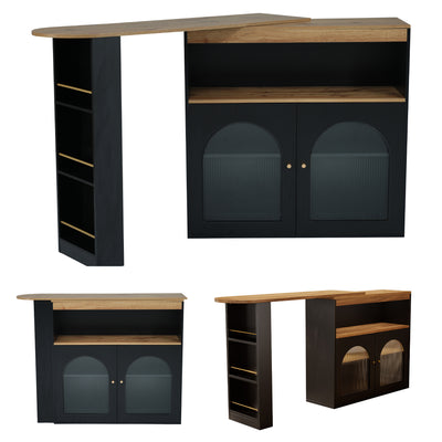 Bar de Salon Rotatif à 360° Noir avec Rangement Multi-Niveaux et Éclairage LED THRUTELS BLACK