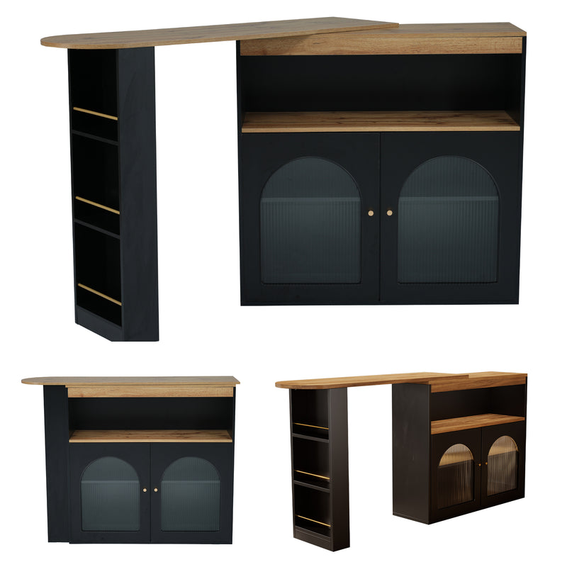 Bar de Salon Rotatif à 360° Noir avec Rangement Multi-Niveaux et Éclairage LED THRUTELS BLACK