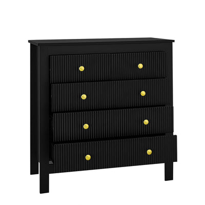 Commode Noire Élégante à 5 Tiroirs avec Surfaces Texturées et Poignées Dorées THRUZETS