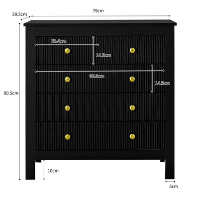 Commode Noire Élégante à 5 Tiroirs avec Surfaces Texturées et Poignées Dorées THRUZETS