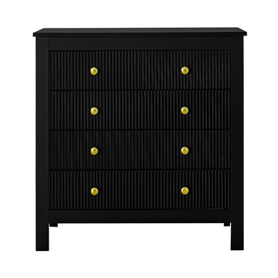 Commode Noire Élégante à 5 Tiroirs avec Surfaces Texturées et Poignées Dorées THRUZETS