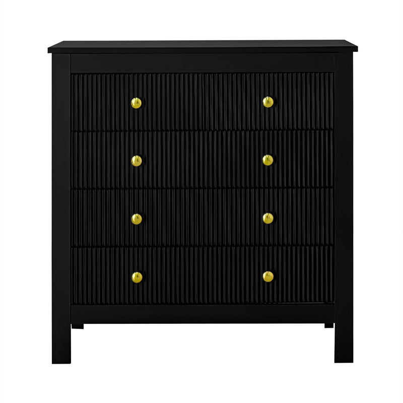 Commode Noire Élégante à 5 Tiroirs avec Surfaces Texturées et Poignées Dorées THRUZETS
