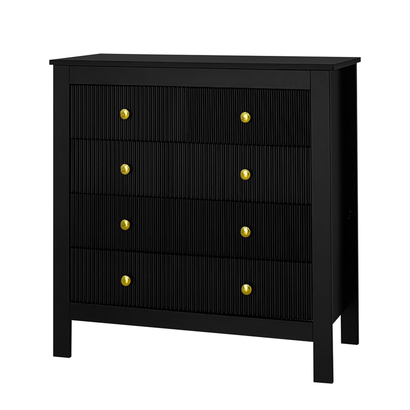 Commode Noire Élégante à 5 Tiroirs avec Surfaces Texturées et Poignées Dorées THRUZETS