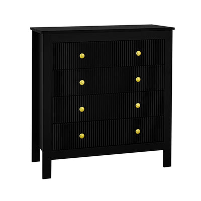 Commode Noire Élégante à 5 Tiroirs avec Surfaces Texturées et Poignées Dorées THRUZETS