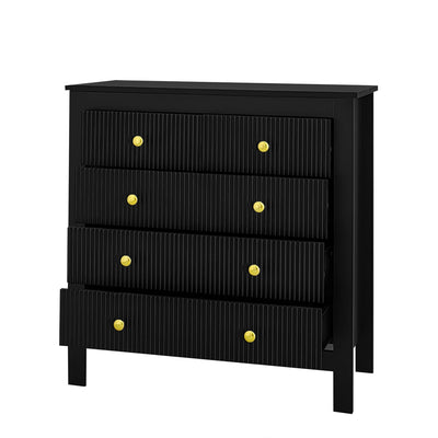 Commode Noire Élégante à 5 Tiroirs avec Surfaces Texturées et Poignées Dorées THRUZETS