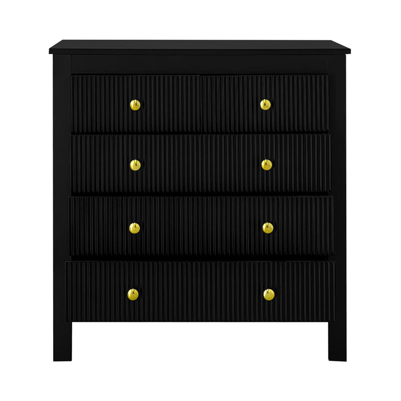 Commode Noire Élégante à 5 Tiroirs avec Surfaces Texturées et Poignées Dorées THRUZETS