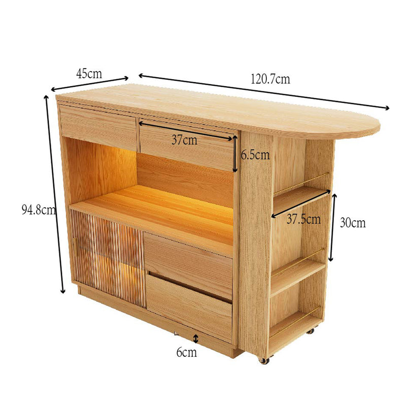 Bureau Modulable 2-en-1 en Bois Naturel avec Table Rotative à 360°, Rangement et Éclairage LED TIN