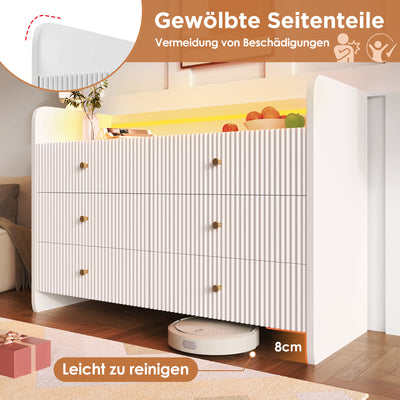 Buffet Blanc Ondulé Moderne avec Éclairage LED Multicolore et 6 Tiroirs Spacieux TRAGVAX