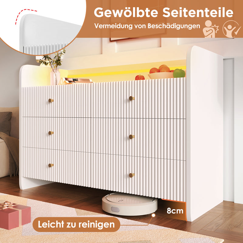 Buffet Blanc Ondulé Moderne avec Éclairage LED Multicolore et 6 Tiroirs Spacieux TRAGVAX