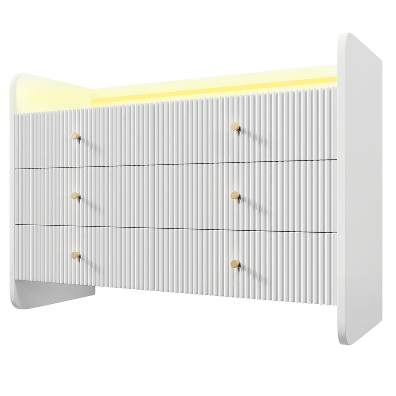 Buffet Blanc Ondulé Moderne avec Éclairage LED Multicolore et 6 Tiroirs Spacieux TRAGVAX
