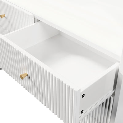 Buffet Blanc Ondulé Moderne avec Éclairage LED Multicolore et 6 Tiroirs Spacieux TRAGVAX