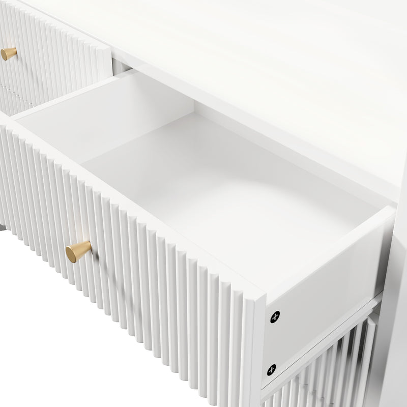 Buffet Blanc Ondulé Moderne avec Éclairage LED Multicolore et 6 Tiroirs Spacieux TRAGVAX