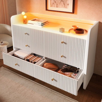 Buffet Blanc Ondulé Moderne avec Éclairage LED Multicolore et 6 Tiroirs Spacieux TRAGVAX