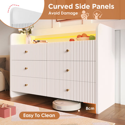 Buffet Blanc Ondulé Moderne avec Éclairage LED Multicolore et 6 Tiroirs Spacieux TRAGVAX