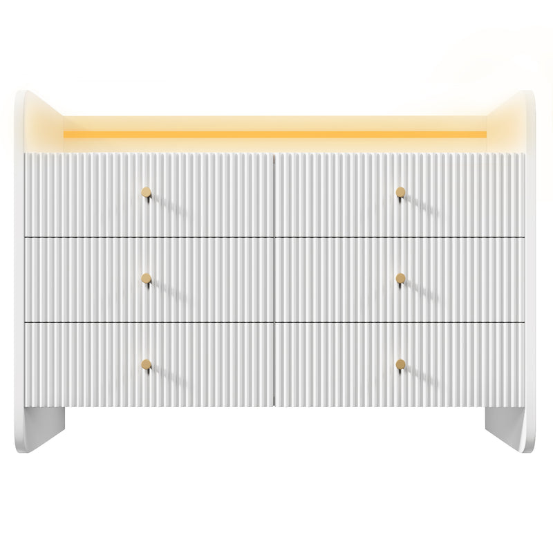 Buffet Blanc Ondulé Moderne avec Éclairage LED Multicolore et 6 Tiroirs Spacieux TRAGVAX