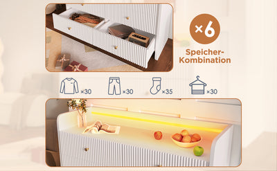 Buffet Blanc Ondulé Moderne avec Éclairage LED Multicolore et 6 Tiroirs Spacieux TRAGVAX