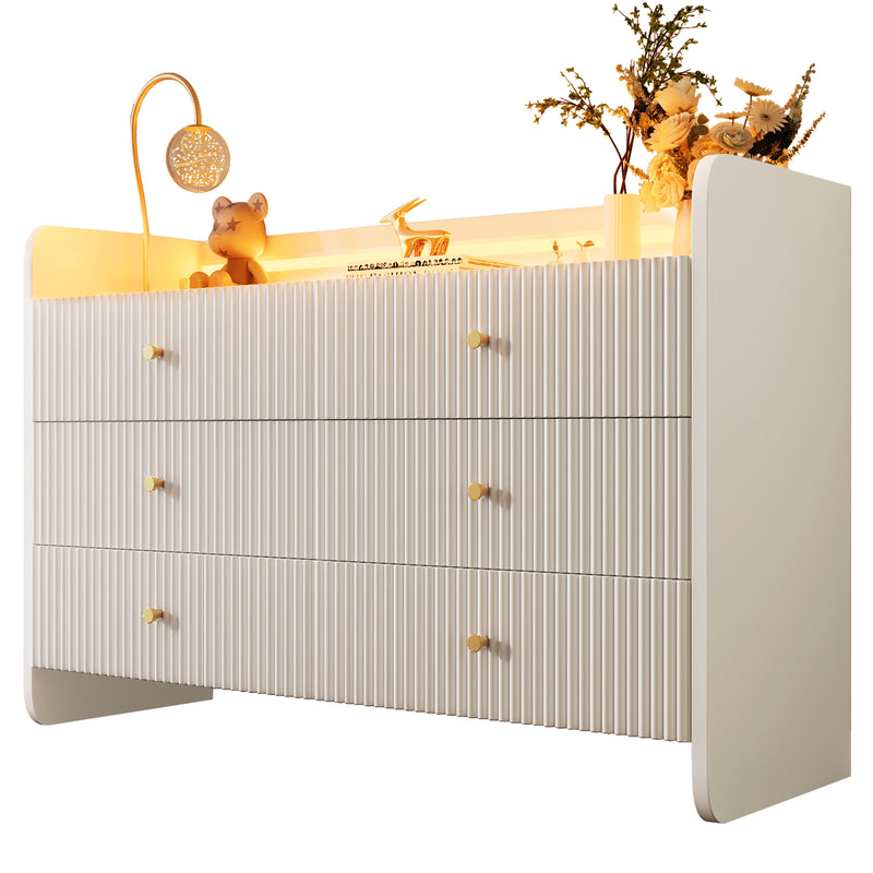 Buffet Blanc Ondulé Moderne avec Éclairage LED Multicolore et 6 Tiroirs Spacieux TRAGVAX