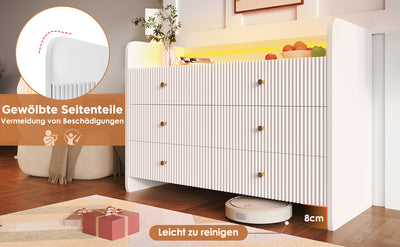 Buffet Blanc Ondulé Moderne avec Éclairage LED Multicolore et 6 Tiroirs Spacieux TRAGVAX