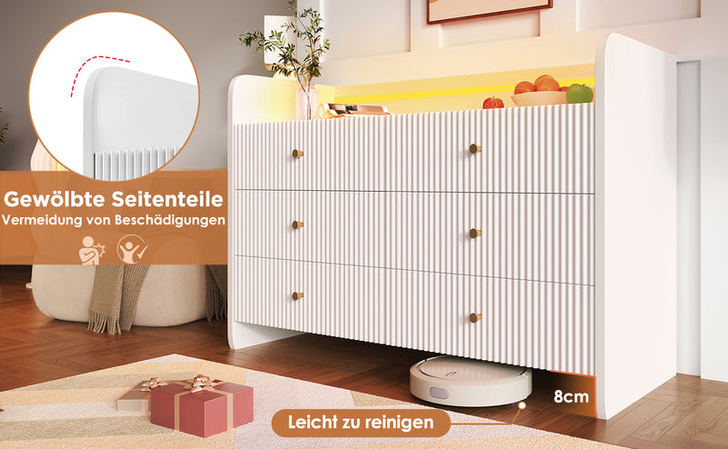 Buffet Blanc Ondulé Moderne avec Éclairage LED Multicolore et 6 Tiroirs Spacieux TRAGVAX
