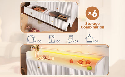 Buffet Blanc Ondulé Moderne avec Éclairage LED Multicolore et 6 Tiroirs Spacieux TRAGVAX