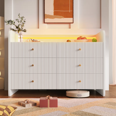 Buffet Blanc Ondulé Moderne avec Éclairage LED Multicolore et 6 Tiroirs Spacieux TRAGVAX