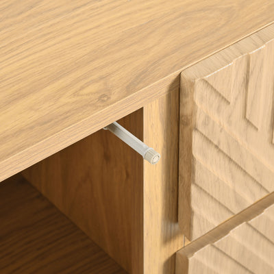 Buffet Industriel Moderne en Bois Naturel avec 3 Tiroirs, 2 Portes, Étagères Réglables et Pieds Métalliques (150x40x75cm) TREGRAINS