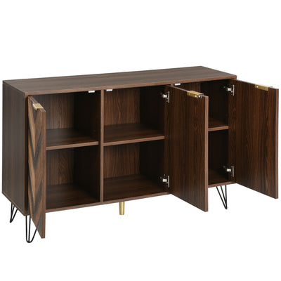 Buffet Industriel Moderne en Bois Naturel avec 3 Portes, Poignées Dorées et Pieds en Fer Robuste (120x38x76.5cm) TRETEOX