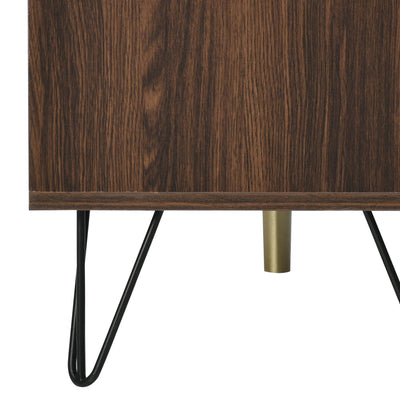 Buffet Industriel Moderne en Bois Naturel avec 3 Portes, Poignées Dorées et Pieds en Fer Robuste (120x38x76.5cm) TRETEOX