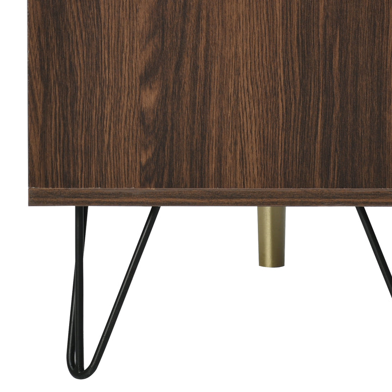 Buffet Industriel Moderne en Bois Naturel avec 3 Portes, Poignées Dorées et Pieds en Fer Robuste (120x38x76.5cm) TRETEOX