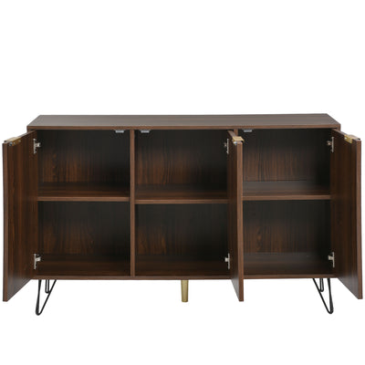 Buffet Industriel Moderne en Bois Naturel avec 3 Portes, Poignées Dorées et Pieds en Fer Robuste (120x38x76.5cm) TRETEOX