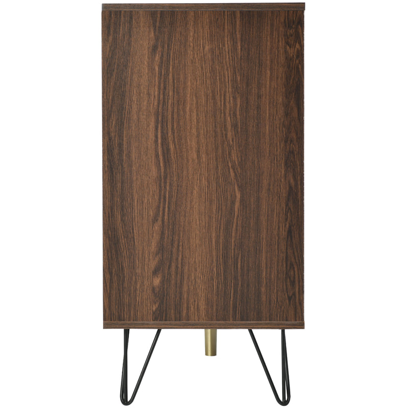 Buffet Industriel Moderne en Bois Naturel avec 3 Portes, Poignées Dorées et Pieds en Fer Robuste (120x38x76.5cm) TRETEOX