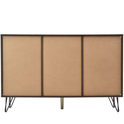 Buffet Industriel Moderne en Bois Naturel avec 3 Portes, Poignées Dorées et Pieds en Fer Robuste (120x38x76.5cm) TRETEOX